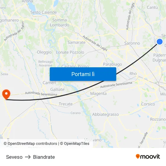 Seveso to Biandrate map