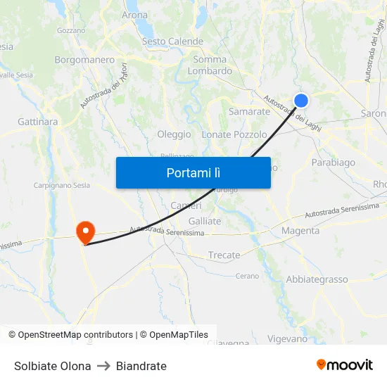 Solbiate Olona to Biandrate map