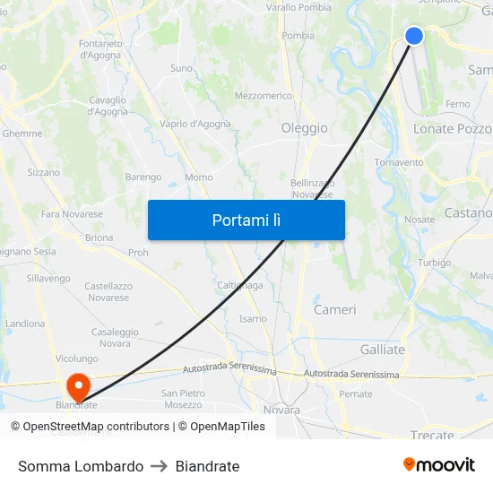 Somma Lombardo to Biandrate map