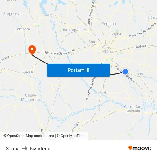 Sordio to Biandrate map