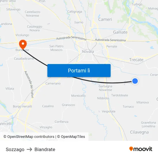 Sozzago to Biandrate map