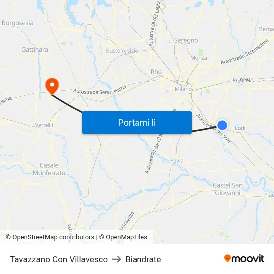 Tavazzano Con Villavesco to Biandrate map