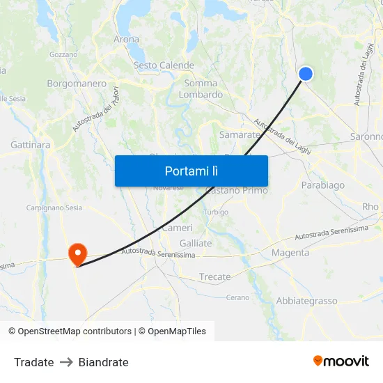 Tradate to Biandrate map