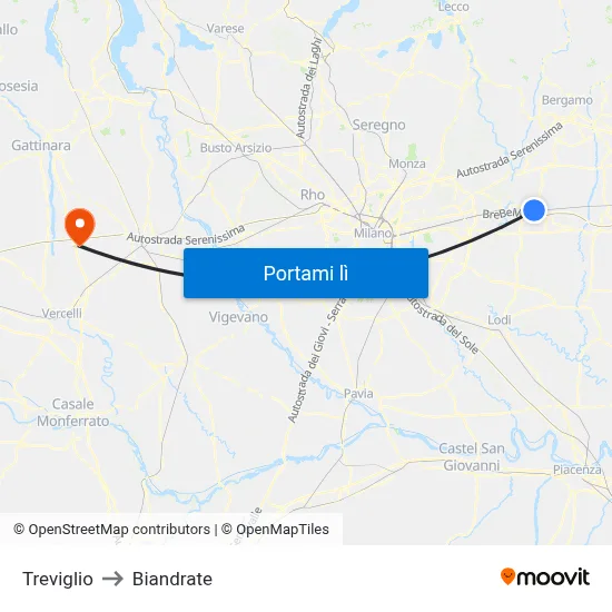 Treviglio to Biandrate map