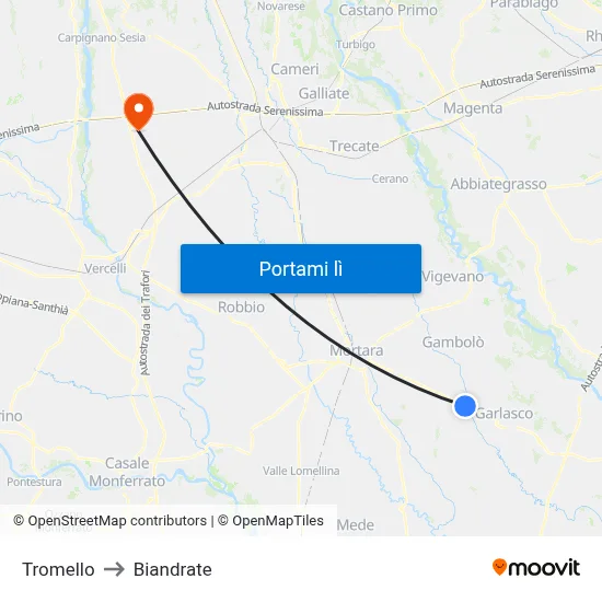 Tromello to Biandrate map