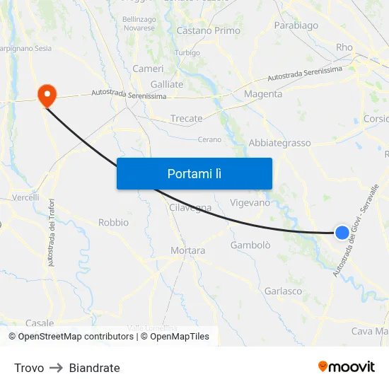 Trovo to Biandrate map
