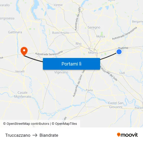 Truccazzano to Biandrate map