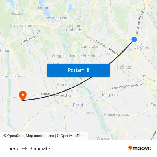 Turate to Biandrate map