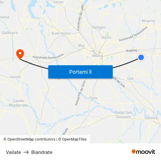 Vailate to Biandrate map