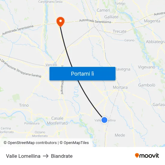 Valle Lomellina to Biandrate map