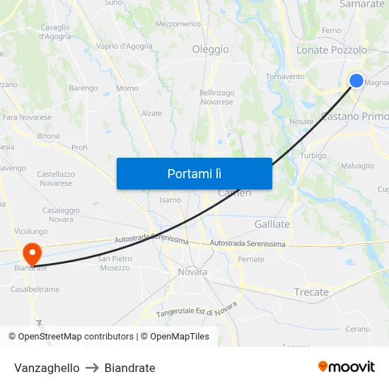 Vanzaghello to Biandrate map