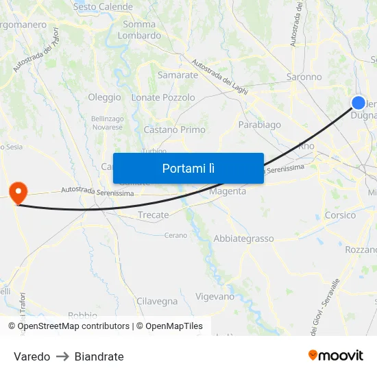 Varedo to Biandrate map