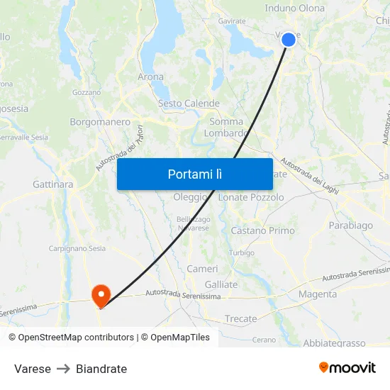 Varese to Biandrate map