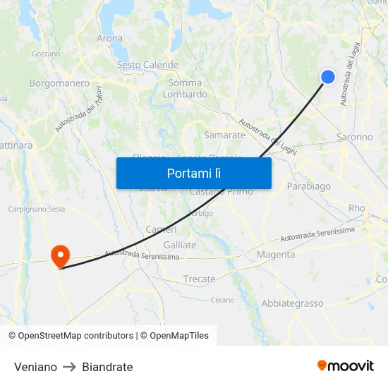 Veniano to Biandrate map