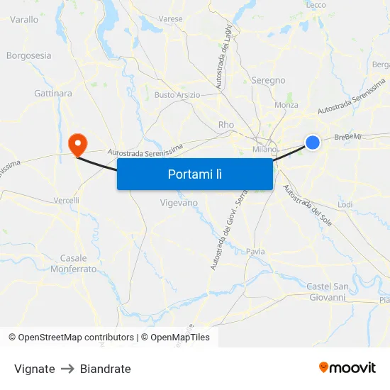 Vignate to Biandrate map