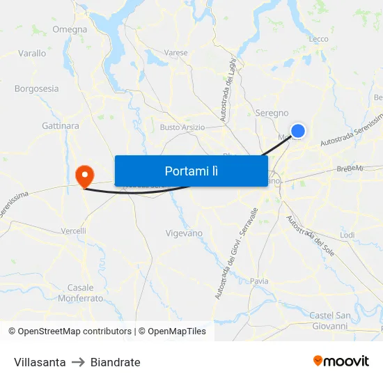 Villasanta to Biandrate map