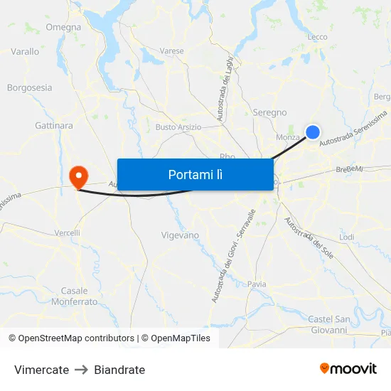 Vimercate to Biandrate map