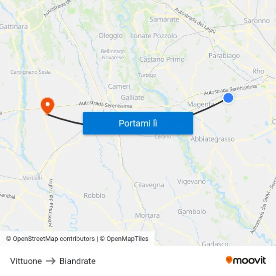 Vittuone to Biandrate map