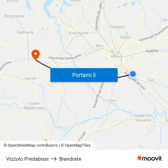 Vizzolo Predabissi to Biandrate map