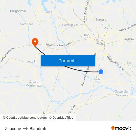 Zeccone to Biandrate map