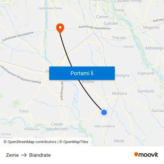 Zeme to Biandrate map