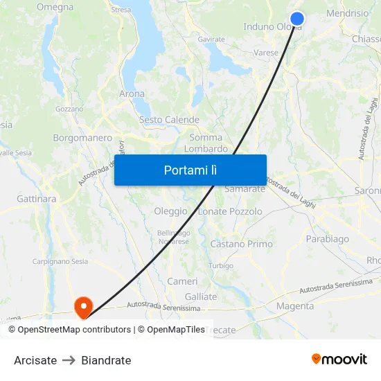 Arcisate to Biandrate map
