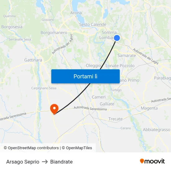 Arsago Seprio to Biandrate map