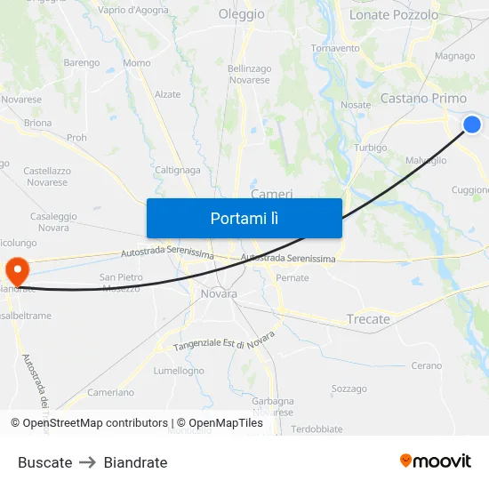 Buscate to Biandrate map
