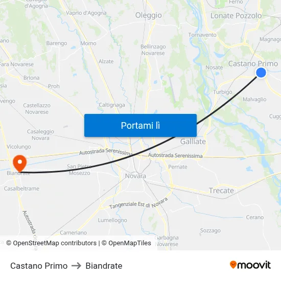 Castano Primo to Biandrate map