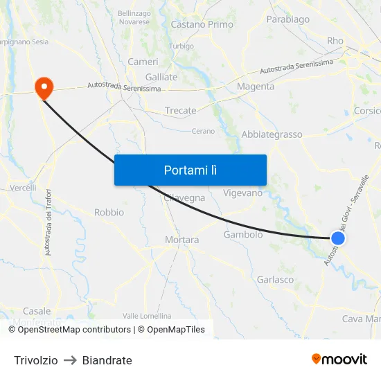Trivolzio to Biandrate map