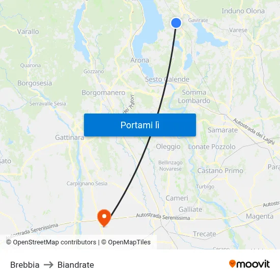Brebbia to Biandrate map