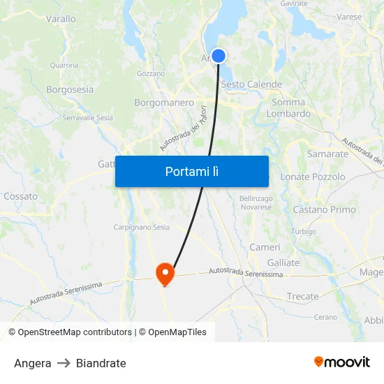 Angera to Biandrate map
