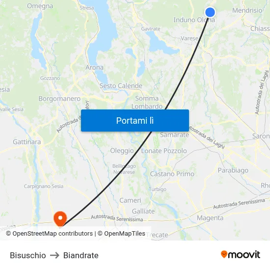 Bisuschio to Biandrate map