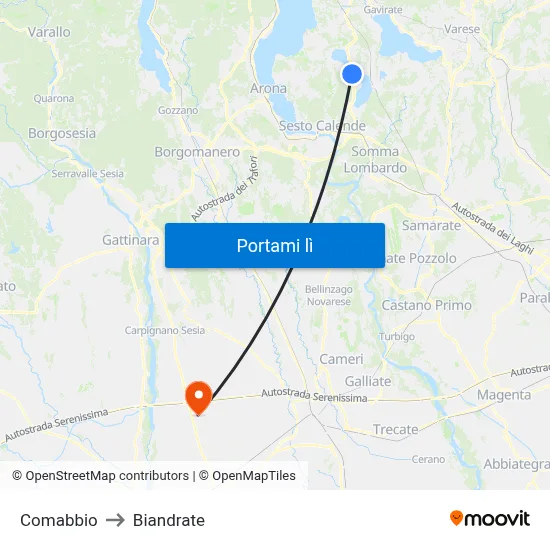 Comabbio to Biandrate map