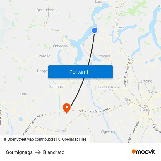 Germignaga to Biandrate map