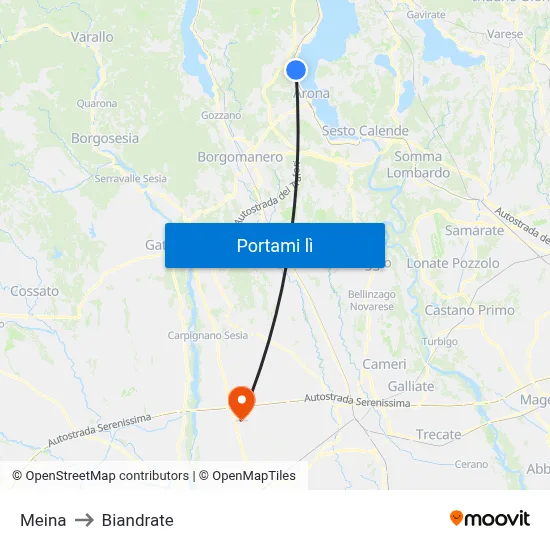 Meina to Biandrate map