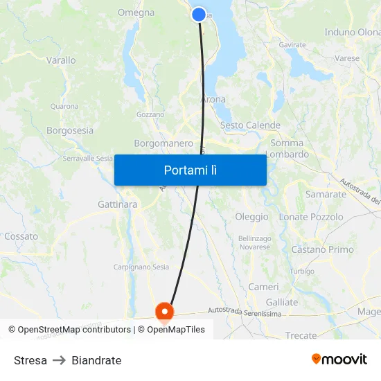 Stresa to Biandrate map