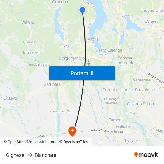 Gignese to Biandrate map