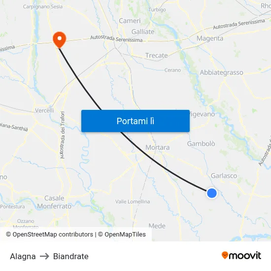 Alagna to Biandrate map