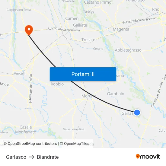 Garlasco to Biandrate map