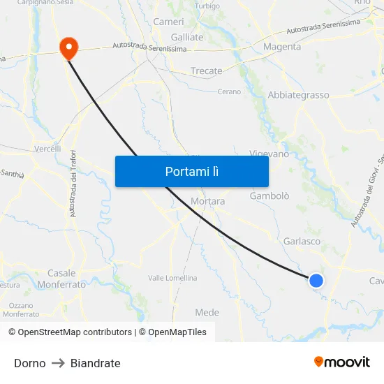 Dorno to Biandrate map