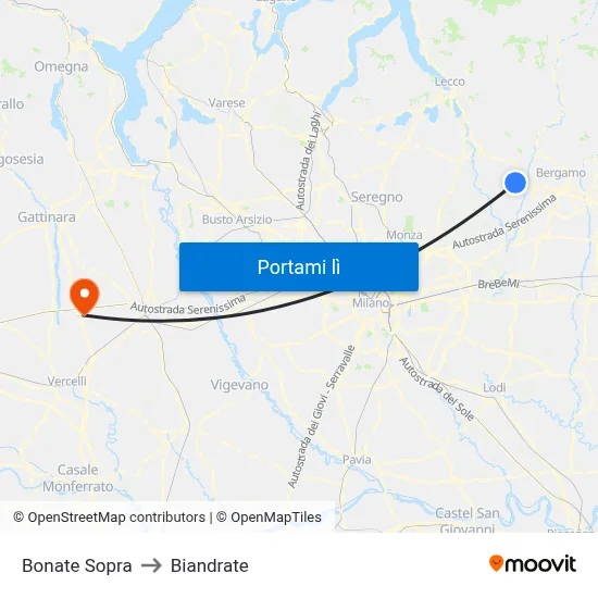 Bonate Sopra to Biandrate map