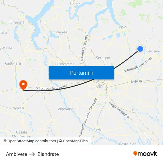 Ambivere to Biandrate map