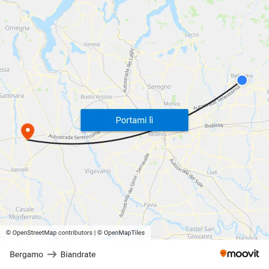 Bergamo to Biandrate map