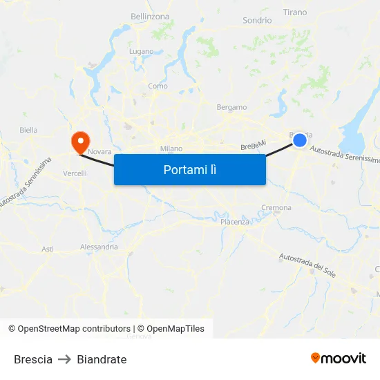 Brescia to Biandrate map