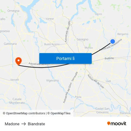 Madone to Biandrate map