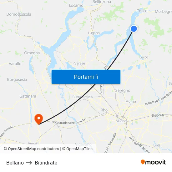 Bellano to Biandrate map