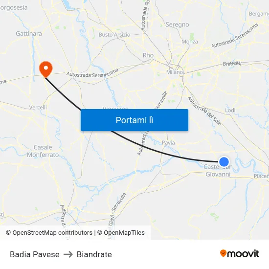 Badia Pavese to Biandrate map