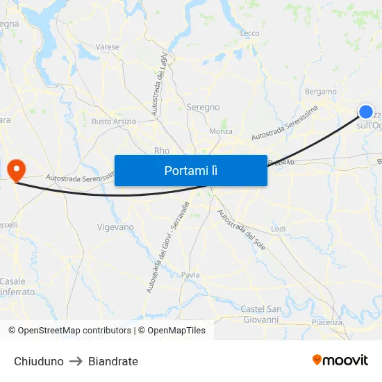 Chiuduno to Biandrate map