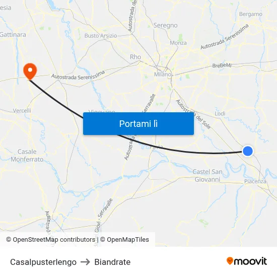 Casalpusterlengo to Biandrate map